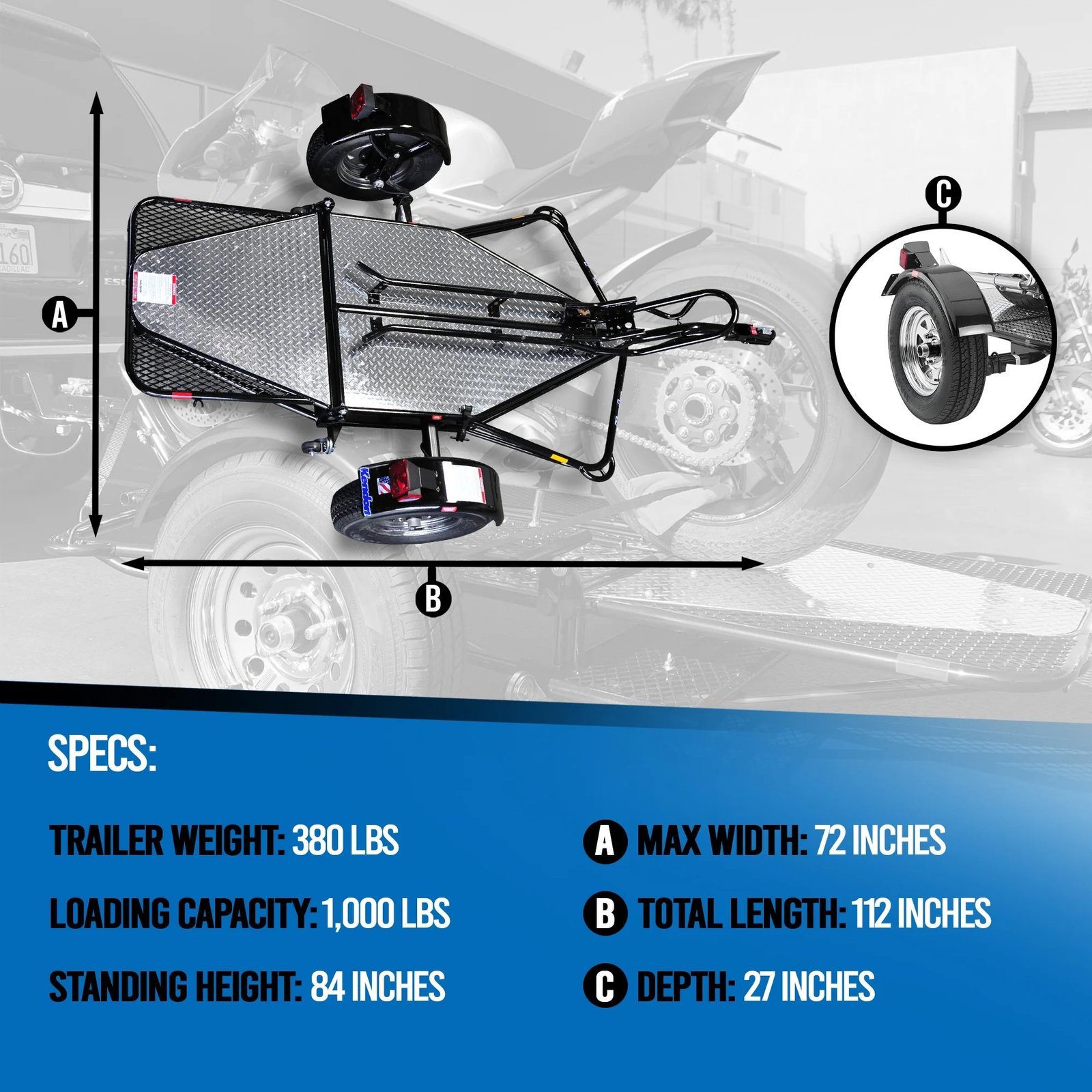 Go! Series Single Rail Ride-Up Folding Motorcycle Trailer - Image 4