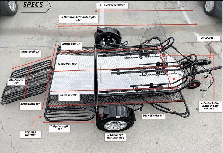 Trinity MT3 Motorcycle Trailer Stand, Store or Roll Ride-Up 3-Rail - Image 10