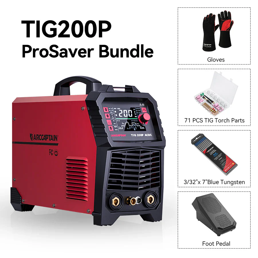 Arccaptain TIG200P AC DC Multi Process Pulse TIG Aluminum Welder ProSaver Bundle